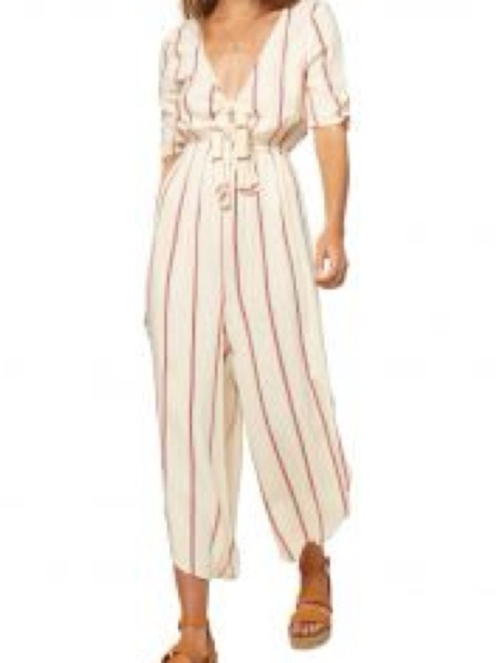 O'Neill Cream Jumpsuit with Red Vertical Stripes